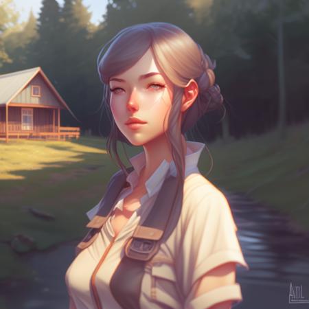 44-euler-a-a beautiful girl In front of the cabin, the country, by Artgerm Lau and Krenz Cushart，hyperdetailed, trending on artstation, tre.png
